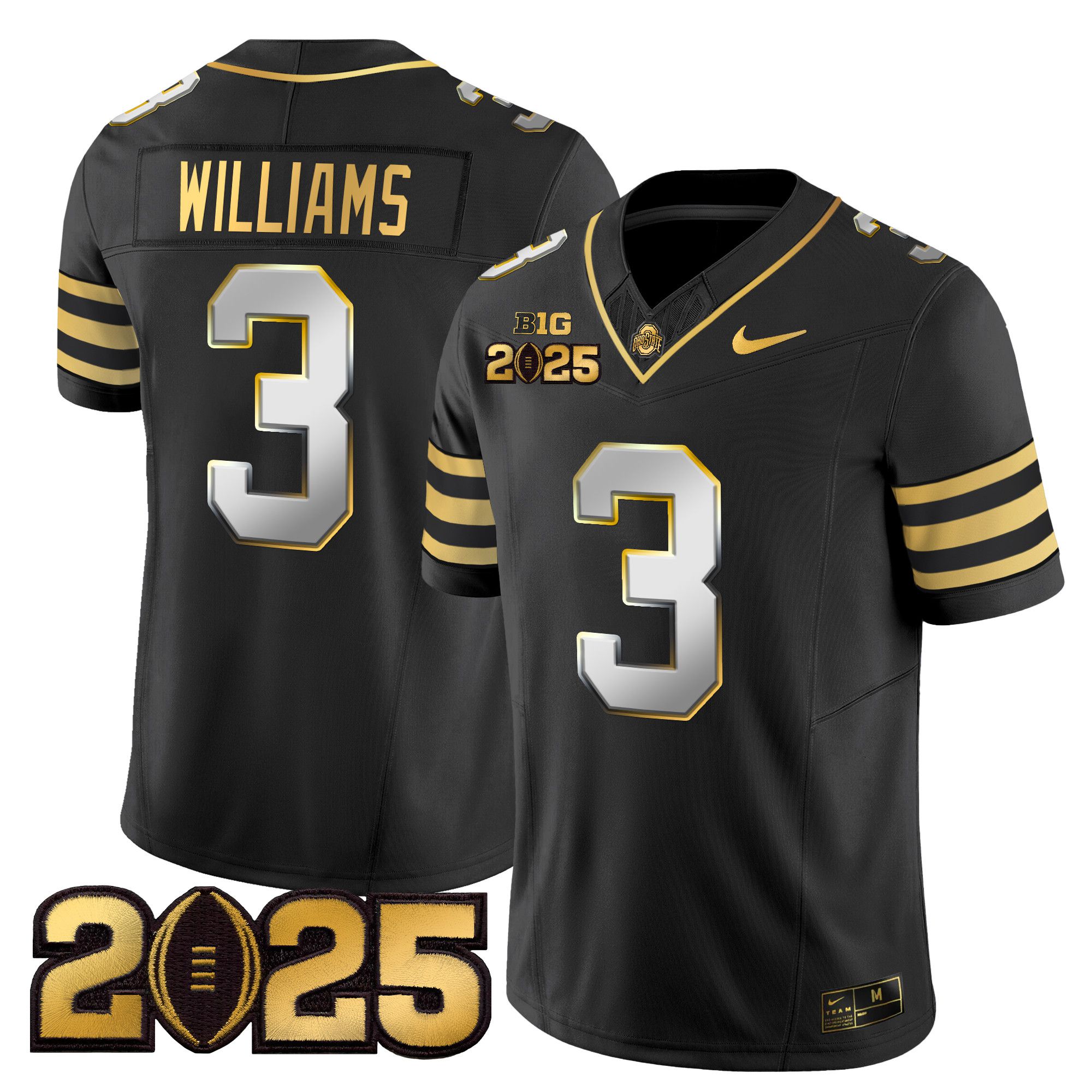 Men Ohio State Buckeyes #3 Williams Black 2025 CFP Final Patch Gold Vapor Limited NCAA Jersey style 2->ncaa teams->NCAA Jersey